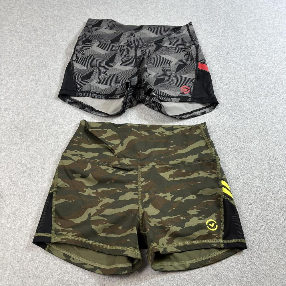 Virus Shorts Womens Medium Green Camo Black Gray Compression Running Lot 2 Gym